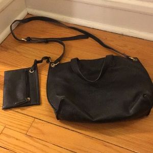 Faux Black Leather Crossbody Bag